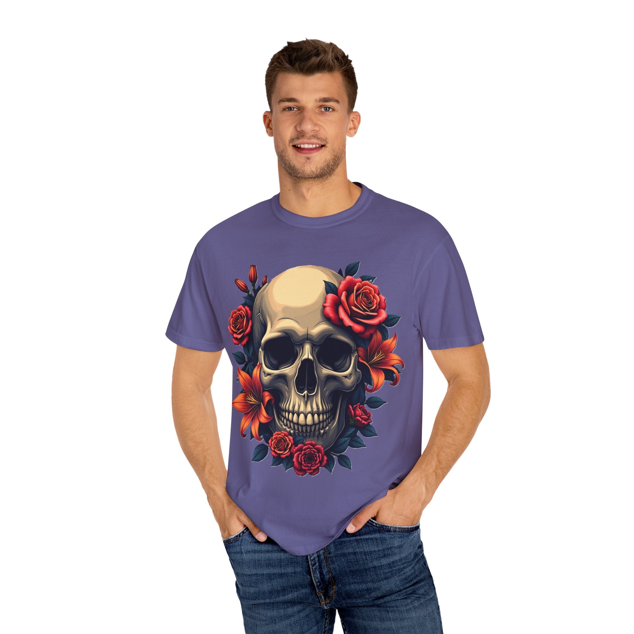 Skull Floral Unisex T-Shirt, Gothic Tee, Edgy Gift, Grunge Apparel, Halloween Shirt, Alternative Fashion