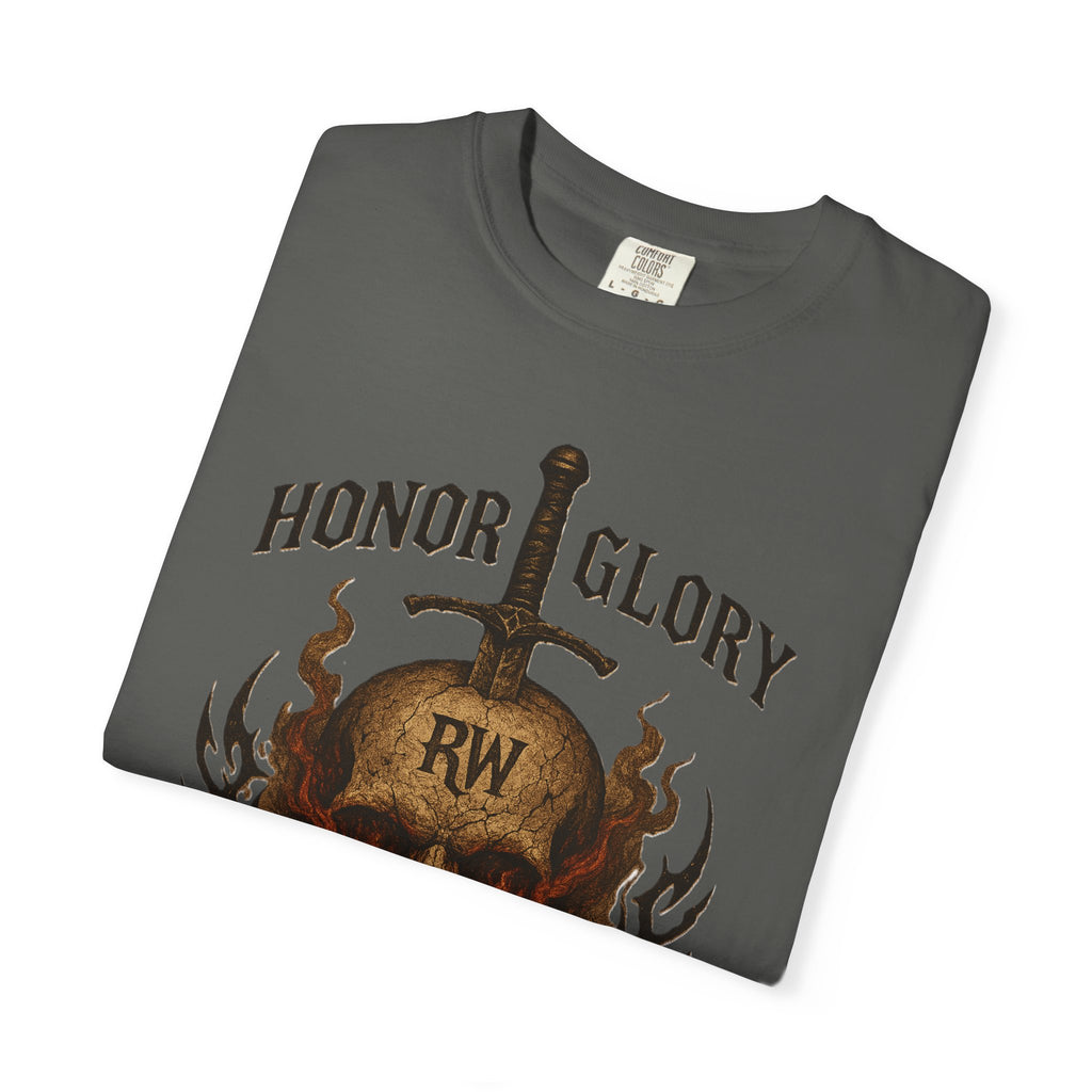 Honor Glory Skull T-Shirt, Unisex Graphic Tee, Edgy Streetwear, Casual Wear, Gift for Him/Her, Perfect for Festivals