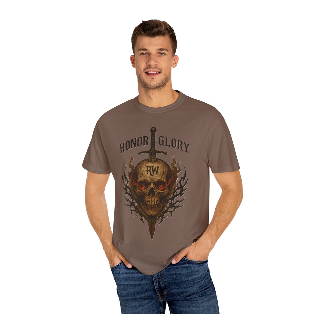 Honor Glory Skull T-Shirt, Unisex Graphic Tee, Edgy Streetwear, Casual Wear, Gift for Him/Her, Perfect for Festivals