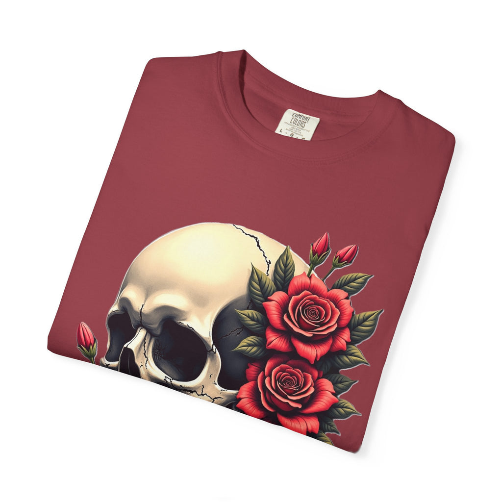 Skull & Roses T-Shirt - Edgy Graphic Tee for Gothic Style, Unisex, Casual Wear, Halloween Gift, Alternative Fashion