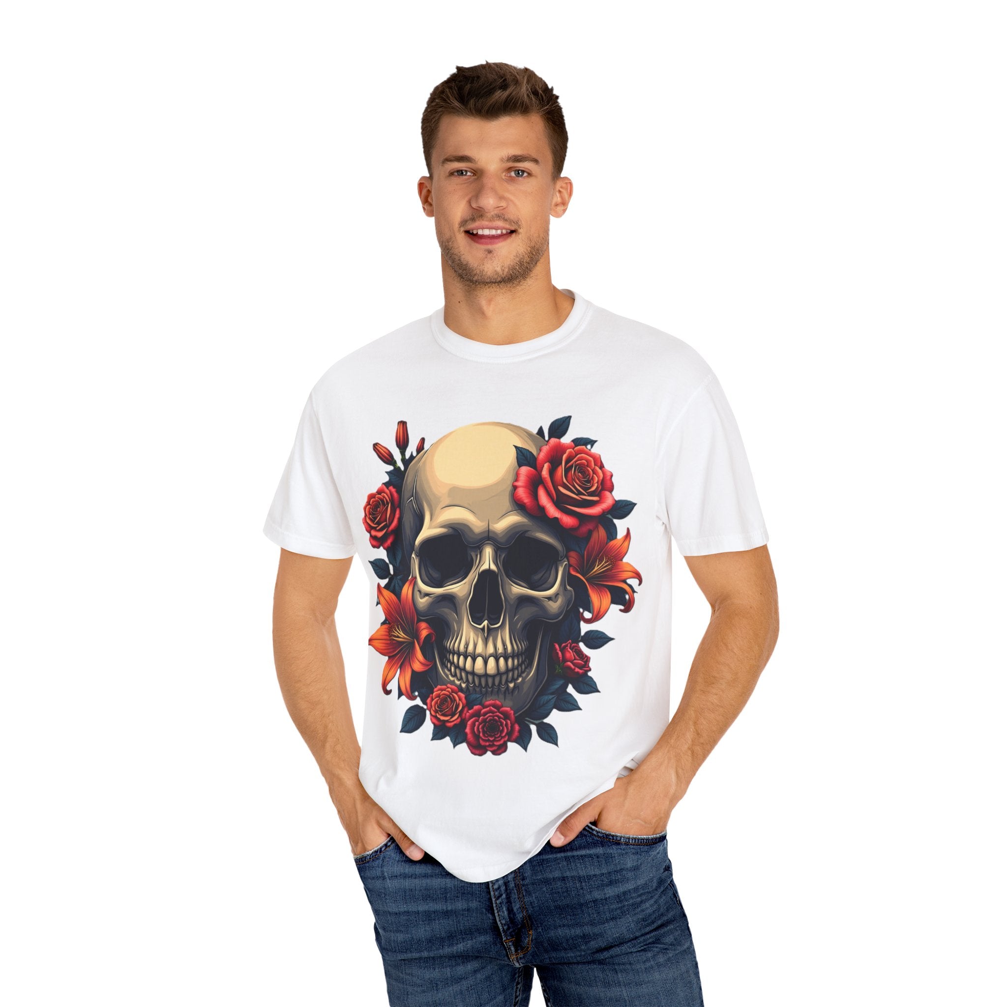 Skull Floral Unisex T-Shirt, Gothic Tee, Edgy Gift, Grunge Apparel, Halloween Shirt, Alternative Fashion
