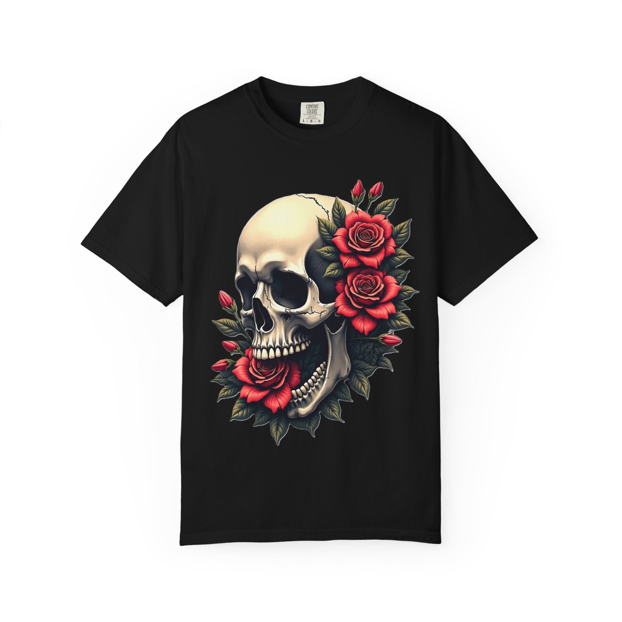 Skull & Roses T-Shirt - Edgy Graphic Tee for Gothic Style, Unisex, Casual Wear, Halloween Gift, Alternative Fashion