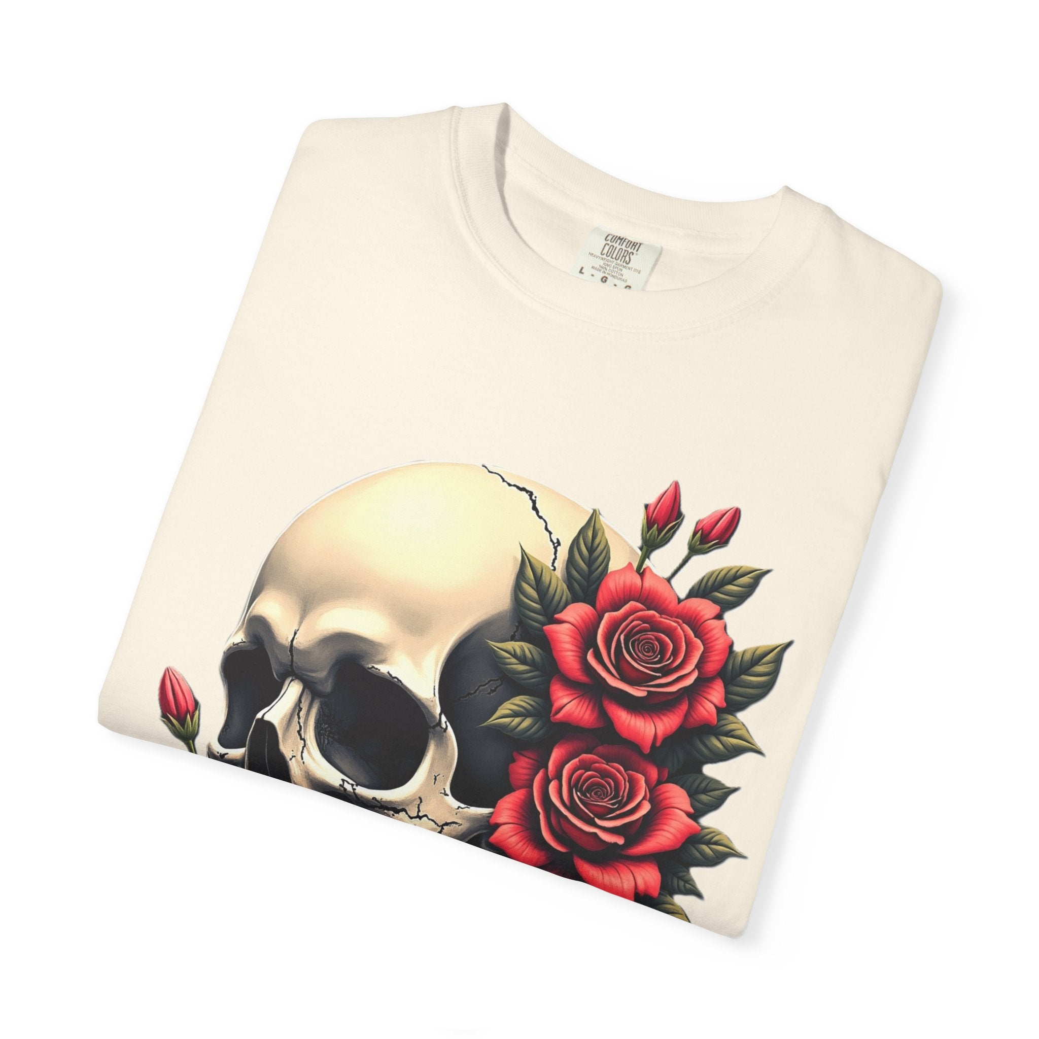 Skull & Roses T-Shirt - Edgy Graphic Tee for Gothic Style, Unisex, Casual Wear, Halloween Gift, Alternative Fashion