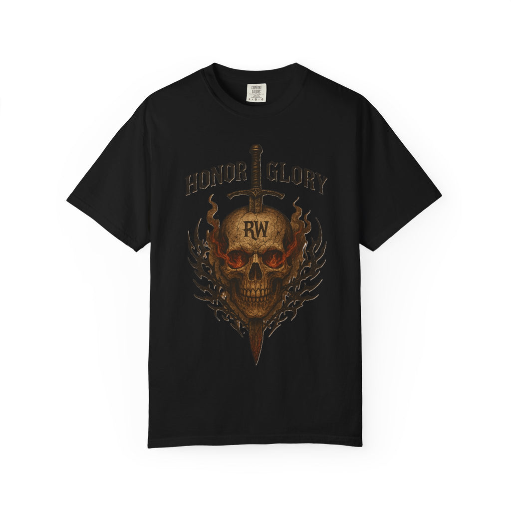 Honor Glory Skull T-Shirt, Unisex Graphic Tee, Edgy Streetwear, Casual Wear, Gift for Him/Her, Perfect for Festivals