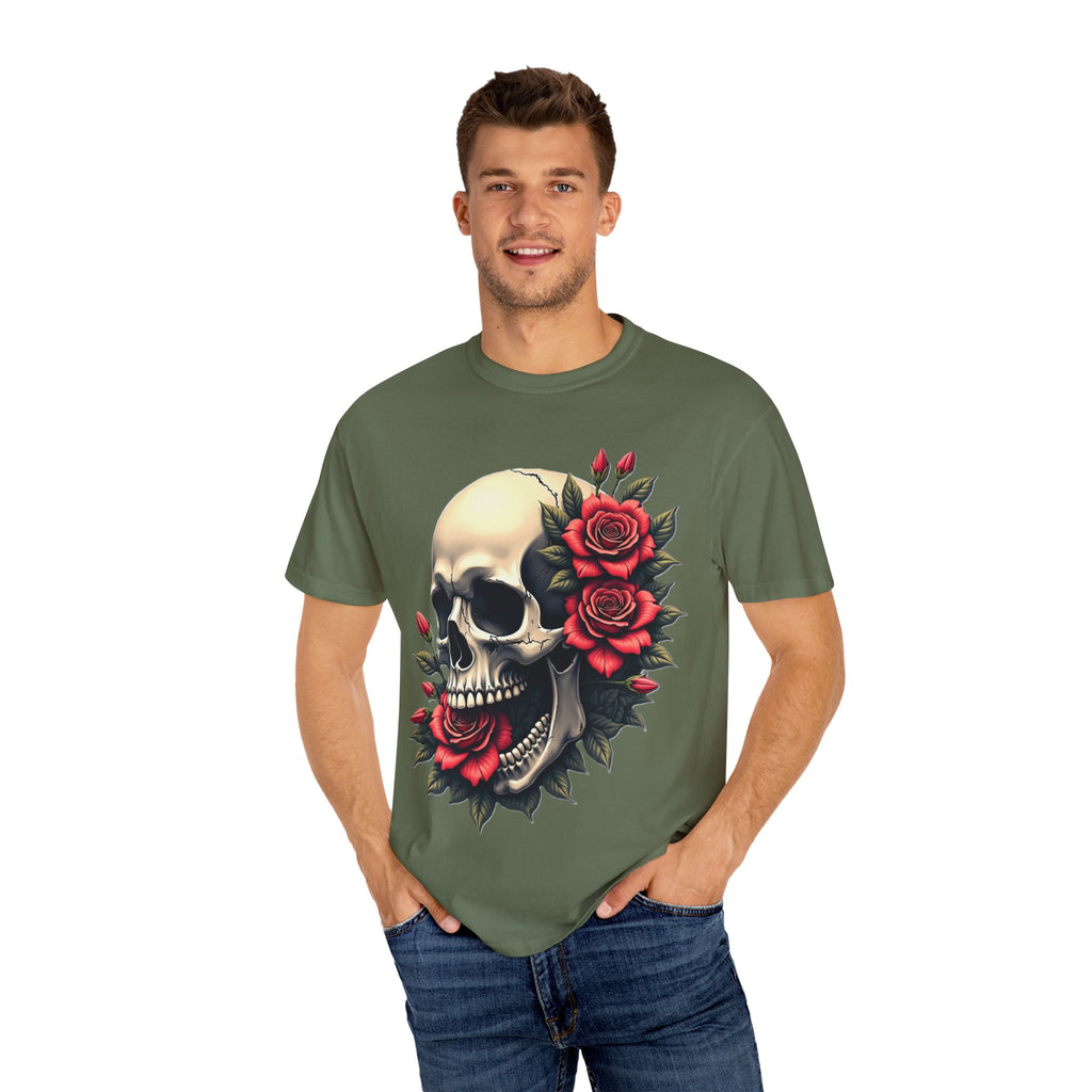 Skull & Roses T-Shirt - Edgy Graphic Tee for Gothic Style, Unisex, Casual Wear, Halloween Gift, Alternative Fashion
