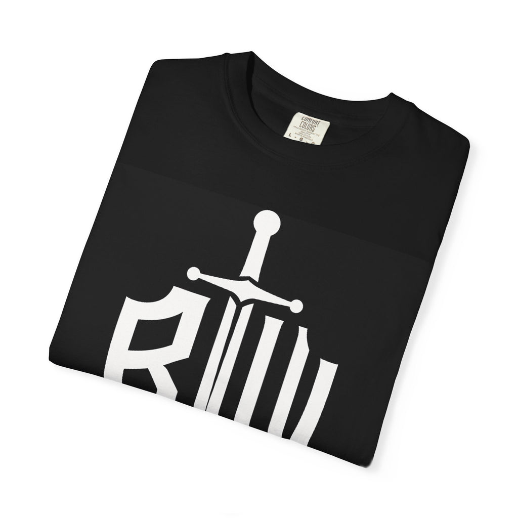 Garment-Dyed T-Shirt with Shield Design, Casual Tee, Gift for Men, Women, and Teens, Comfortable Everyday Wear, Unique Graphic T-Shirt