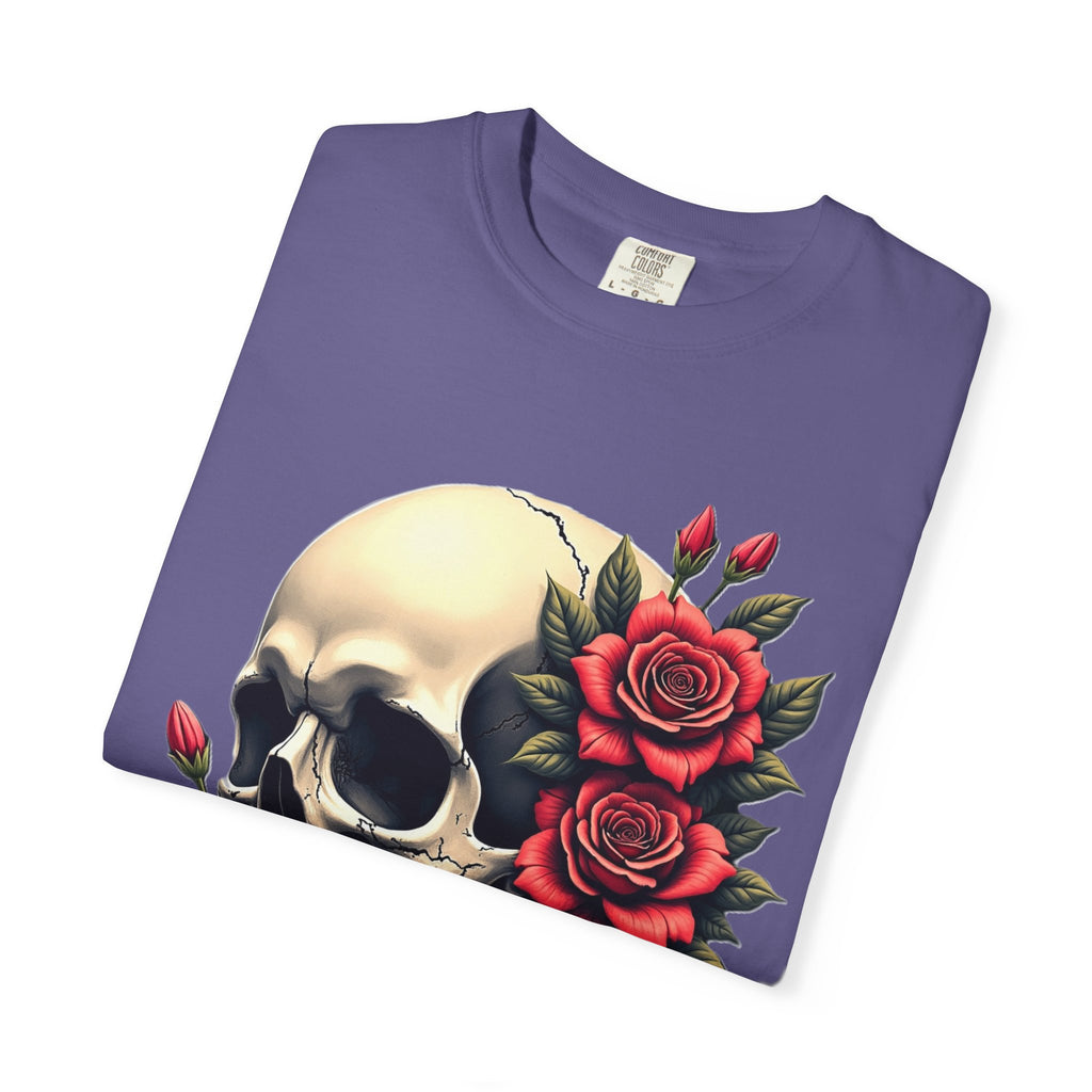 Skull & Roses T-Shirt - Edgy Graphic Tee for Gothic Style, Unisex, Casual Wear, Halloween Gift, Alternative Fashion