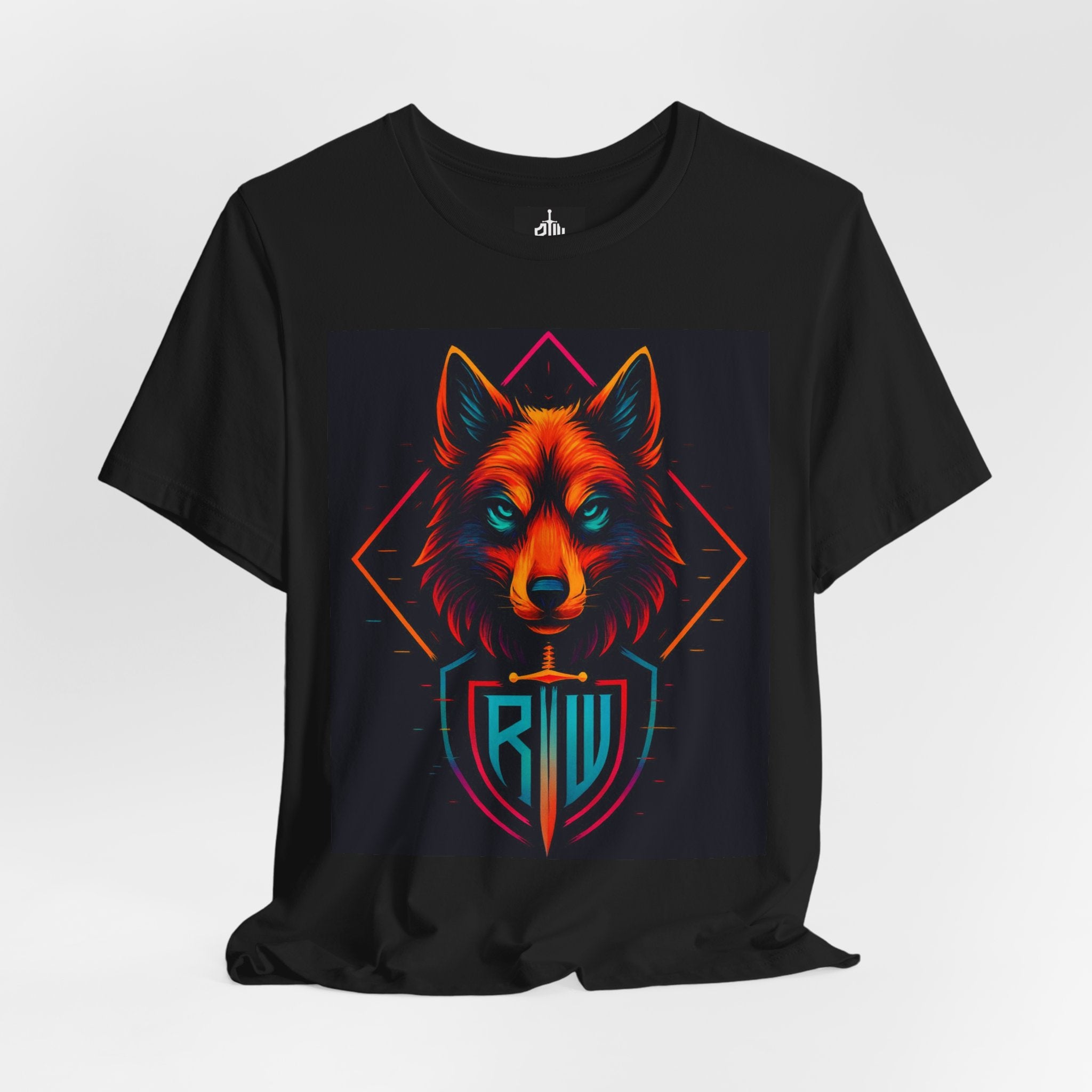 Neon Wolf Shield T‑Shirt — Vibrant Geometric Wolf Graphic Tee