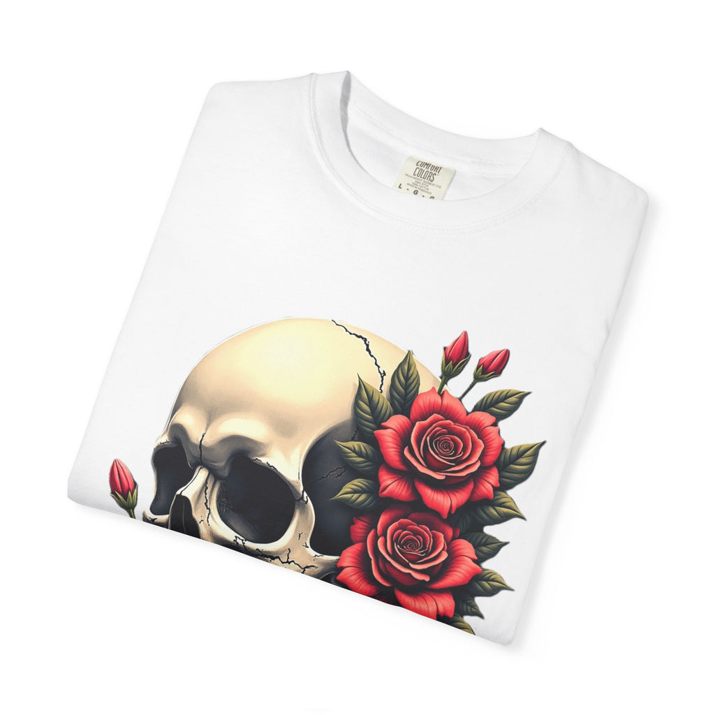Skull & Roses T-Shirt - Edgy Graphic Tee for Gothic Style, Unisex, Casual Wear, Halloween Gift, Alternative Fashion