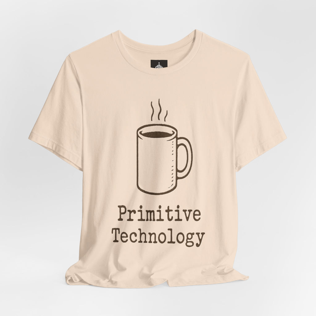 Coffee Mug 'Primitive Technology' T-Shirt — Rustic Coffee Lover Tee