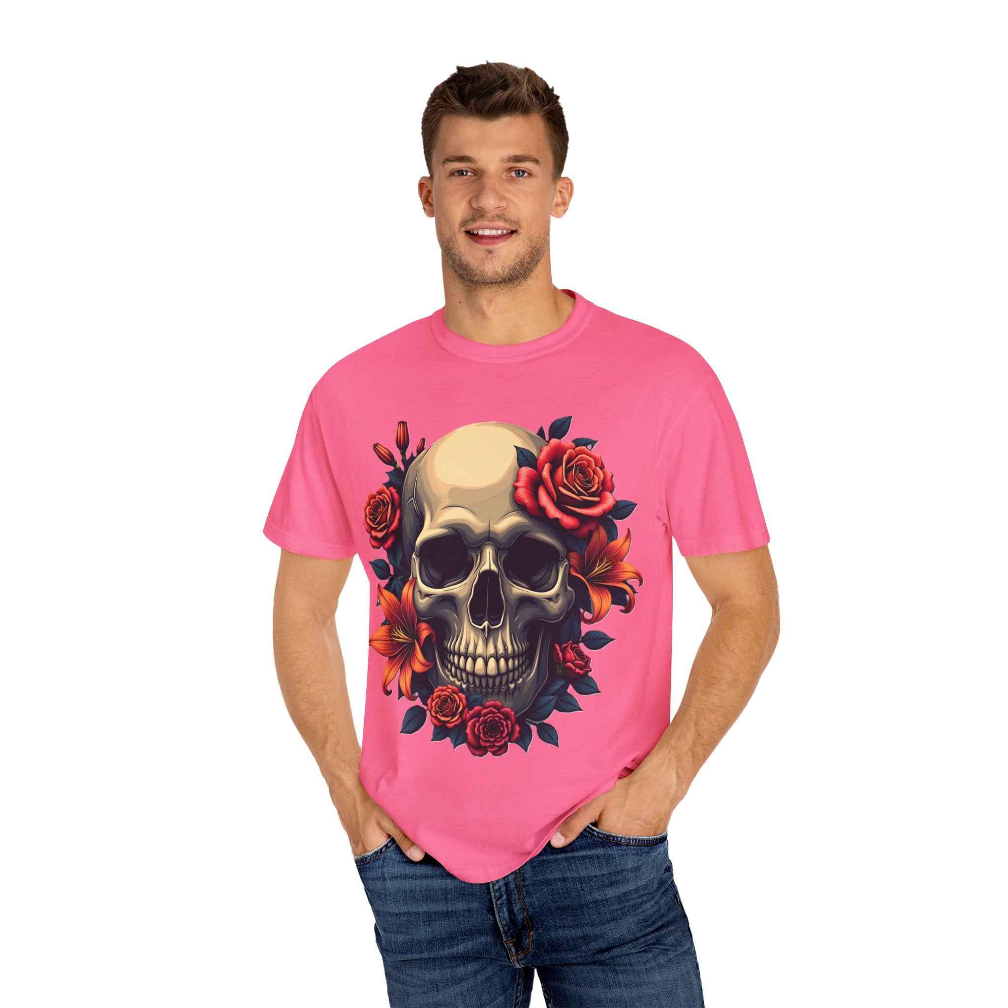 Skull Floral Unisex T-Shirt, Gothic Tee, Edgy Gift, Grunge Apparel, Halloween Shirt, Alternative Fashion