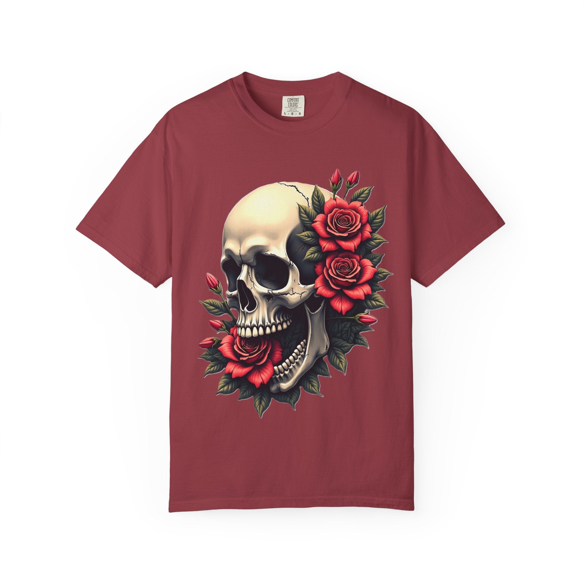 Skull & Roses T-Shirt - Edgy Graphic Tee for Gothic Style, Unisex, Casual Wear, Halloween Gift, Alternative Fashion