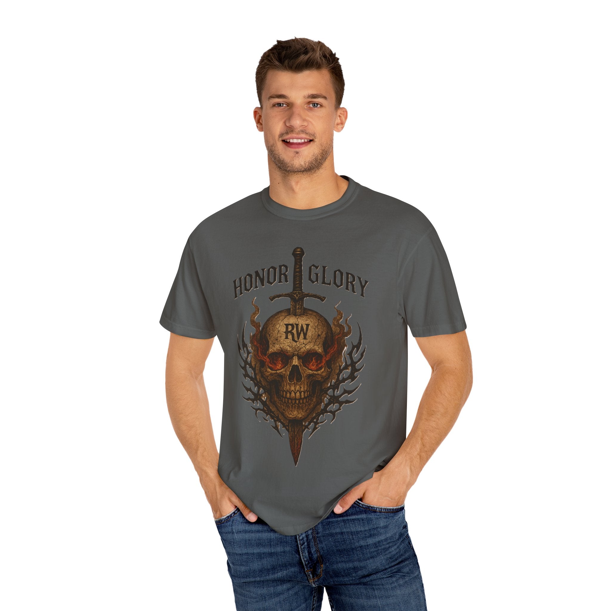 Honor Glory Skull T-Shirt, Unisex Graphic Tee, Edgy Streetwear, Casual Wear, Gift for Him/Her, Perfect for Festivals
