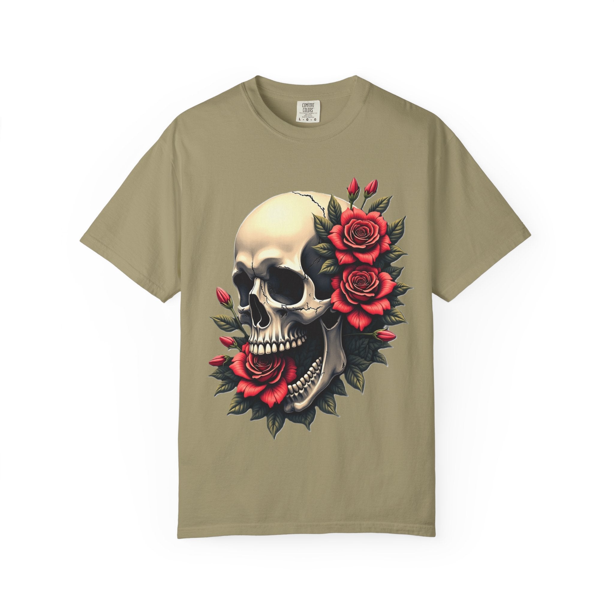 Skull & Roses T-Shirt - Edgy Graphic Tee for Gothic Style, Unisex, Casual Wear, Halloween Gift, Alternative Fashion