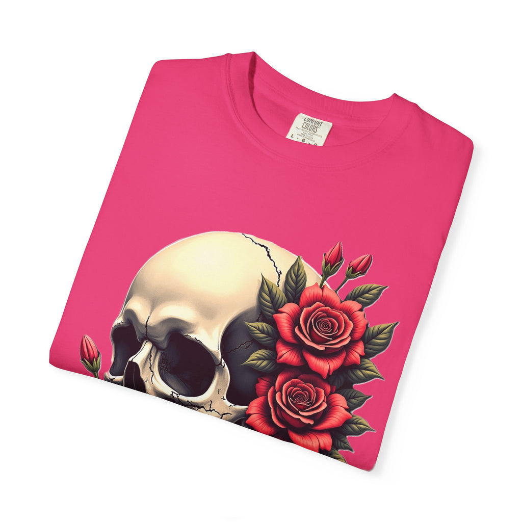 Skull & Roses T-Shirt - Edgy Graphic Tee for Gothic Style, Unisex, Casual Wear, Halloween Gift, Alternative Fashion