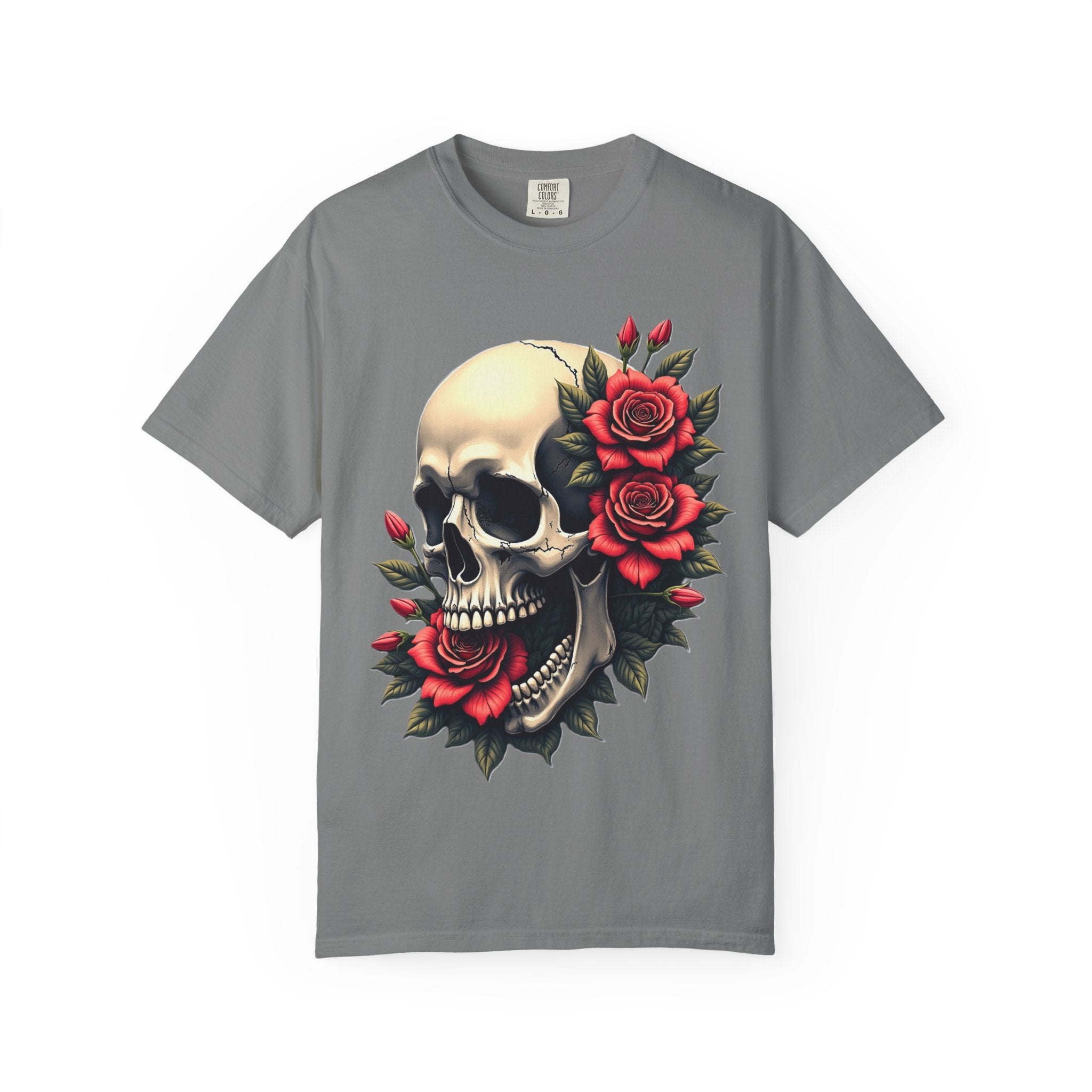 Skull & Roses T-Shirt - Edgy Graphic Tee for Gothic Style, Unisex, Casual Wear, Halloween Gift, Alternative Fashion
