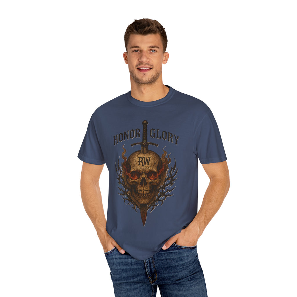 Honor Glory Skull T-Shirt, Unisex Graphic Tee, Edgy Streetwear, Casual Wear, Gift for Him/Her, Perfect for Festivals