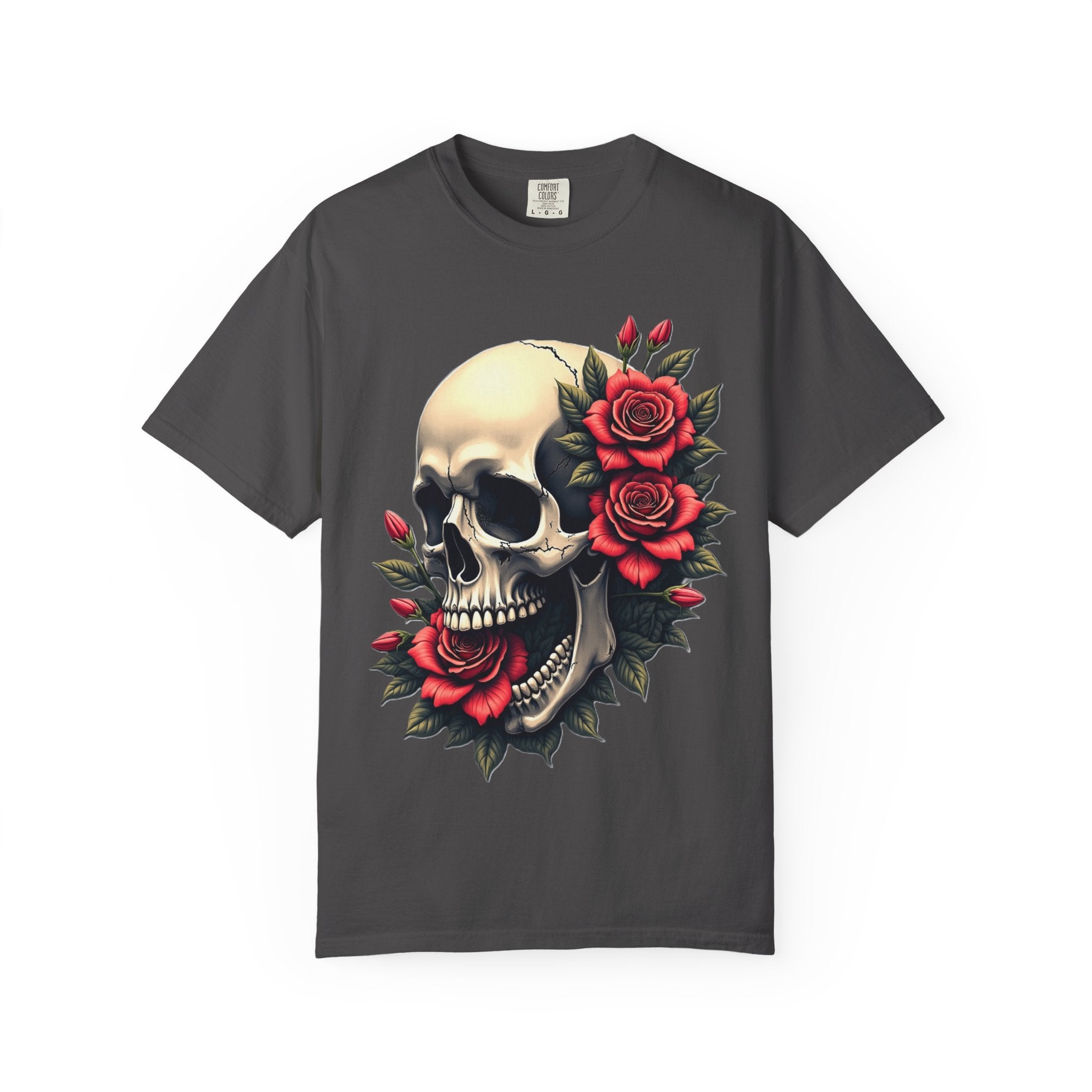 Skull & Roses T-Shirt - Edgy Graphic Tee for Gothic Style, Unisex, Casual Wear, Halloween Gift, Alternative Fashion