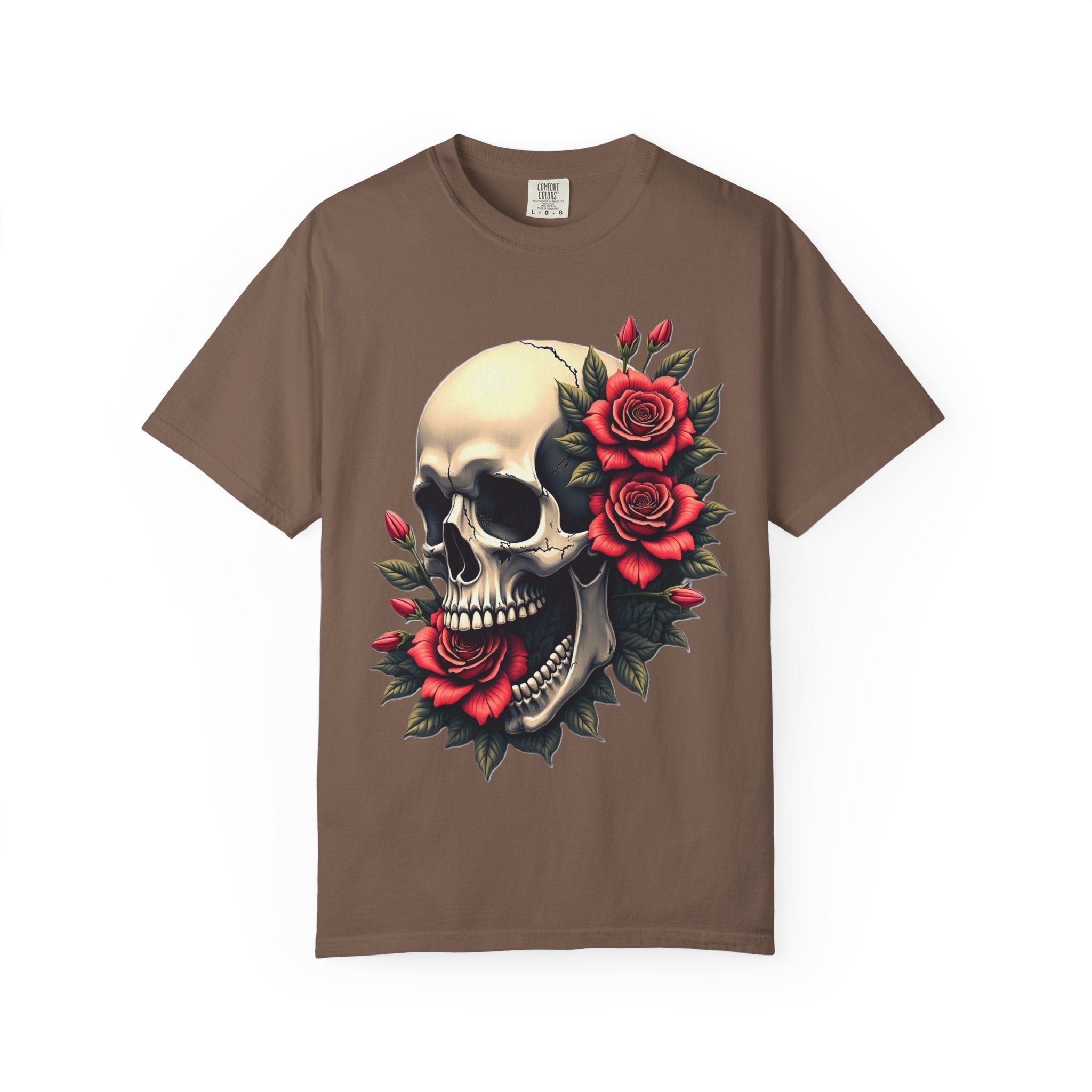 Skull & Roses T-Shirt - Edgy Graphic Tee for Gothic Style, Unisex, Casual Wear, Halloween Gift, Alternative Fashion