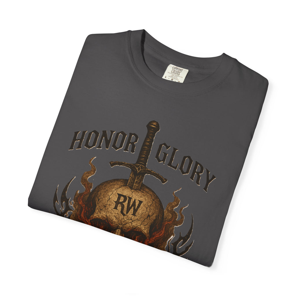 Honor Glory Skull T-Shirt, Unisex Graphic Tee, Edgy Streetwear, Casual Wear, Gift for Him/Her, Perfect for Festivals