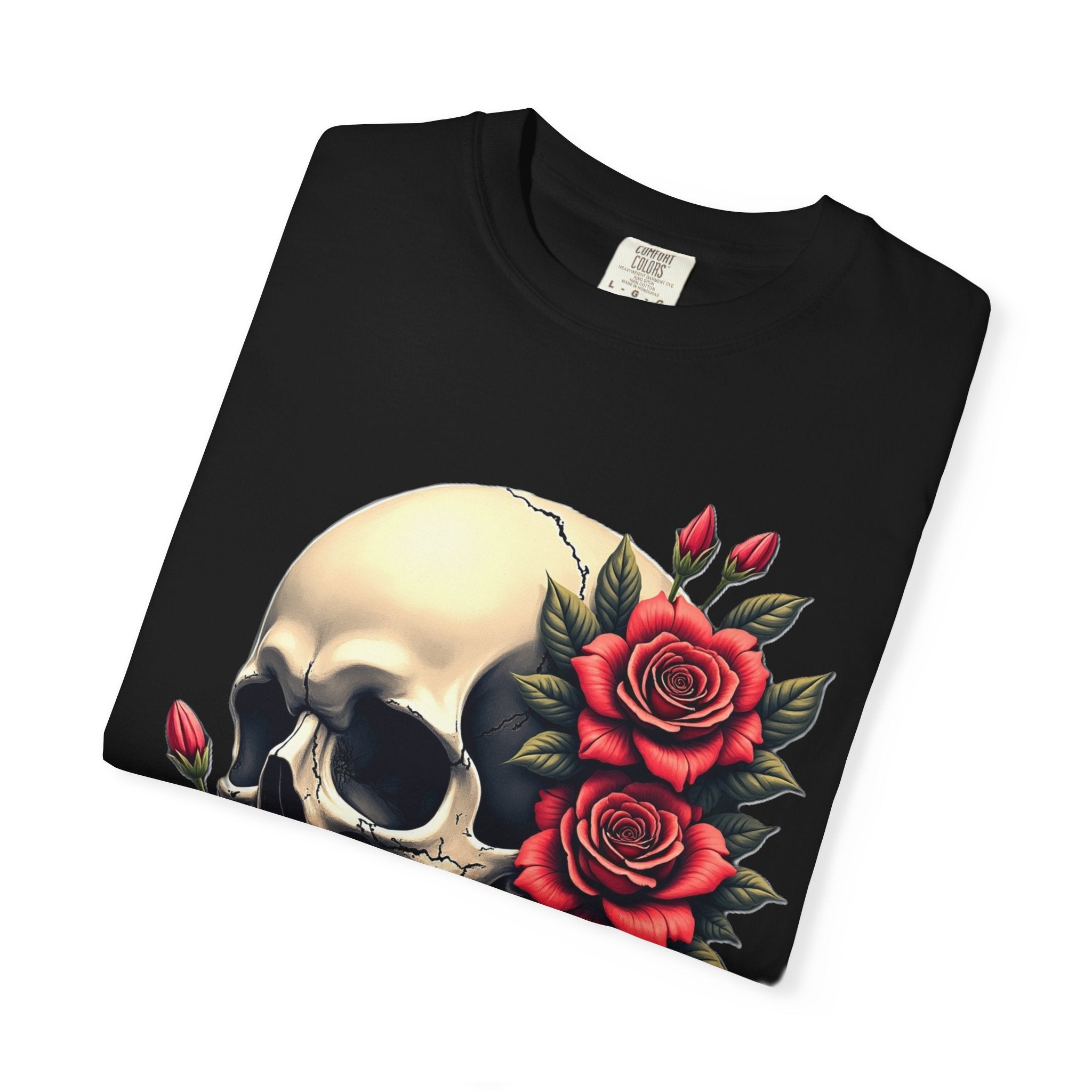 Skull & Roses T-Shirt - Edgy Graphic Tee for Gothic Style, Unisex, Casual Wear, Halloween Gift, Alternative Fashion
