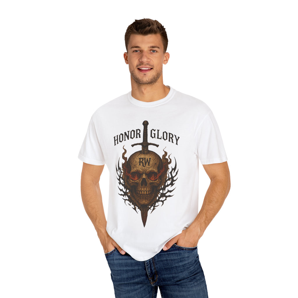 Honor Glory Skull T-Shirt, Unisex Graphic Tee, Edgy Streetwear, Casual Wear, Gift for Him/Her, Perfect for Festivals