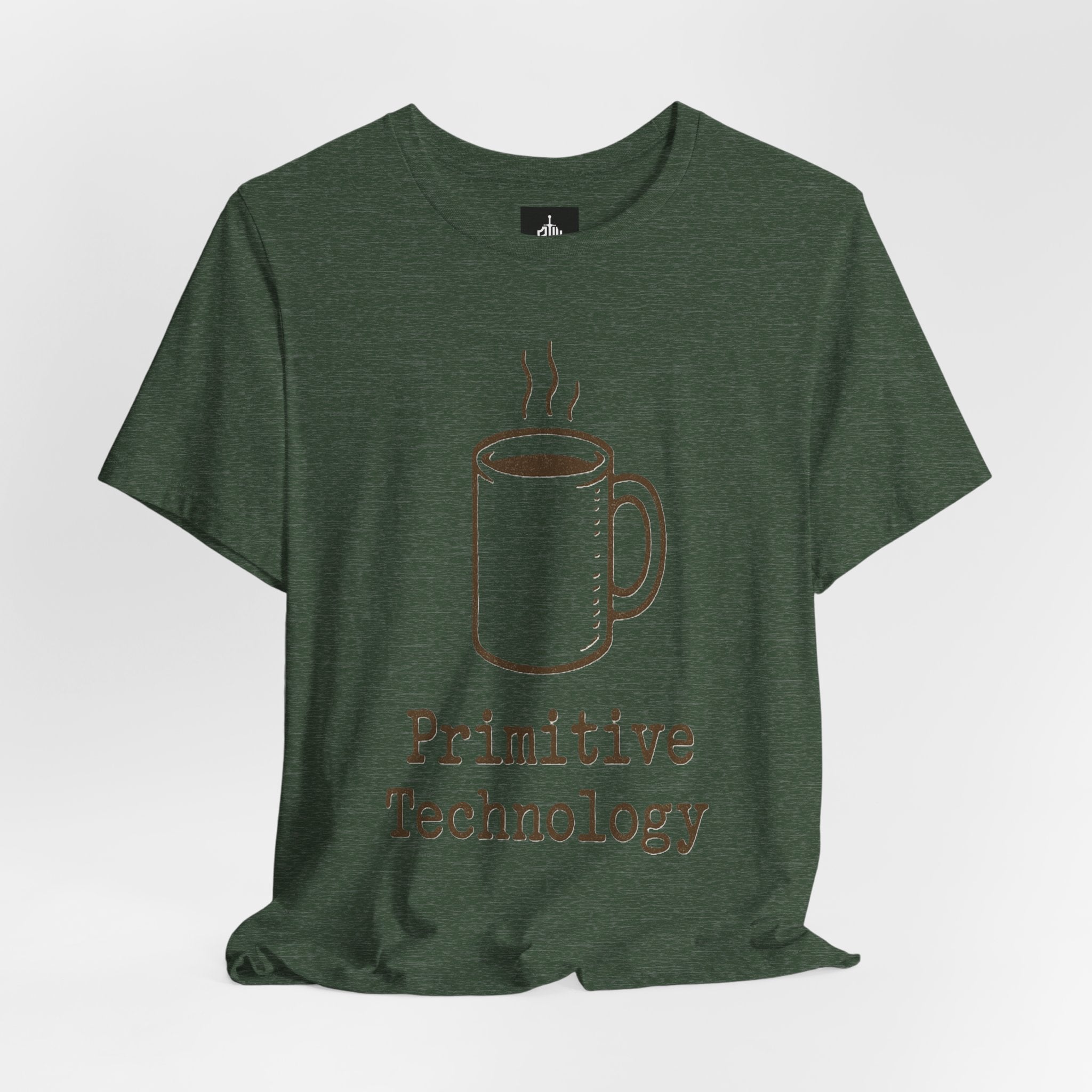 Coffee Mug 'Primitive Technology' T-Shirt — Rustic Coffee Lover Tee