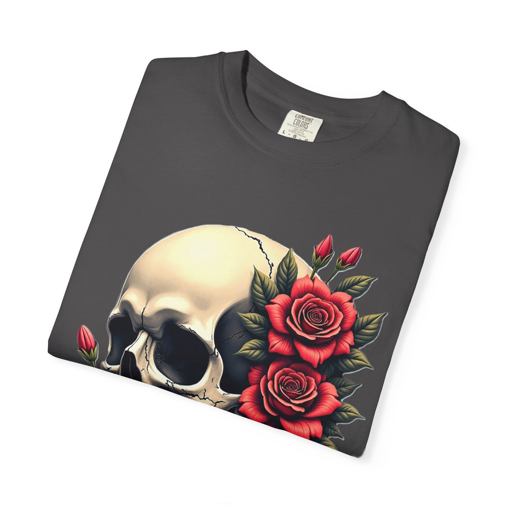 Skull & Roses T-Shirt - Edgy Graphic Tee for Gothic Style, Unisex, Casual Wear, Halloween Gift, Alternative Fashion