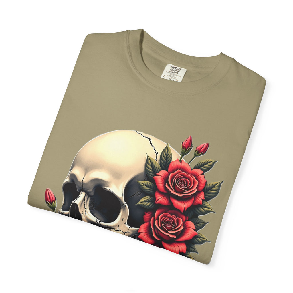 Skull & Roses T-Shirt - Edgy Graphic Tee for Gothic Style, Unisex, Casual Wear, Halloween Gift, Alternative Fashion