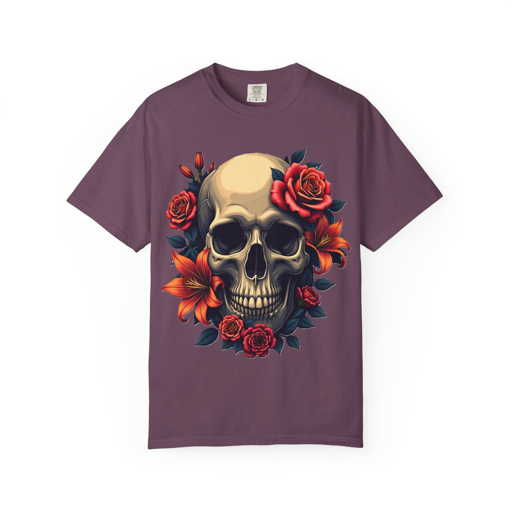 Skull Floral Unisex T-Shirt, Gothic Tee, Edgy Gift, Grunge Apparel, Halloween Shirt, Alternative Fashion