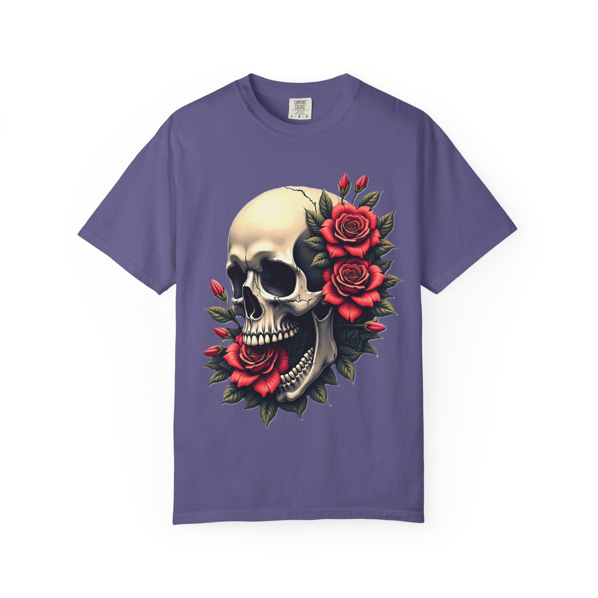 Skull & Roses T-Shirt - Edgy Graphic Tee for Gothic Style, Unisex, Casual Wear, Halloween Gift, Alternative Fashion