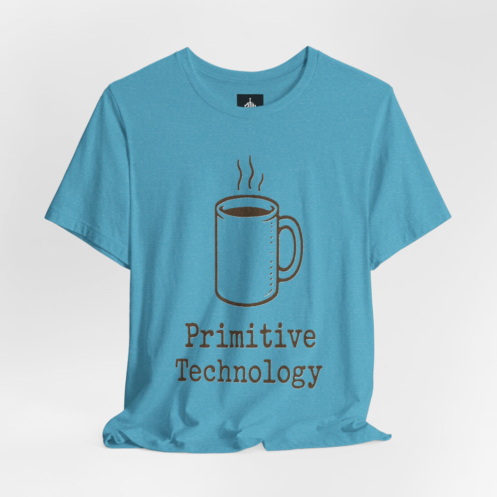 Coffee Mug 'Primitive Technology' T-Shirt — Rustic Coffee Lover Tee