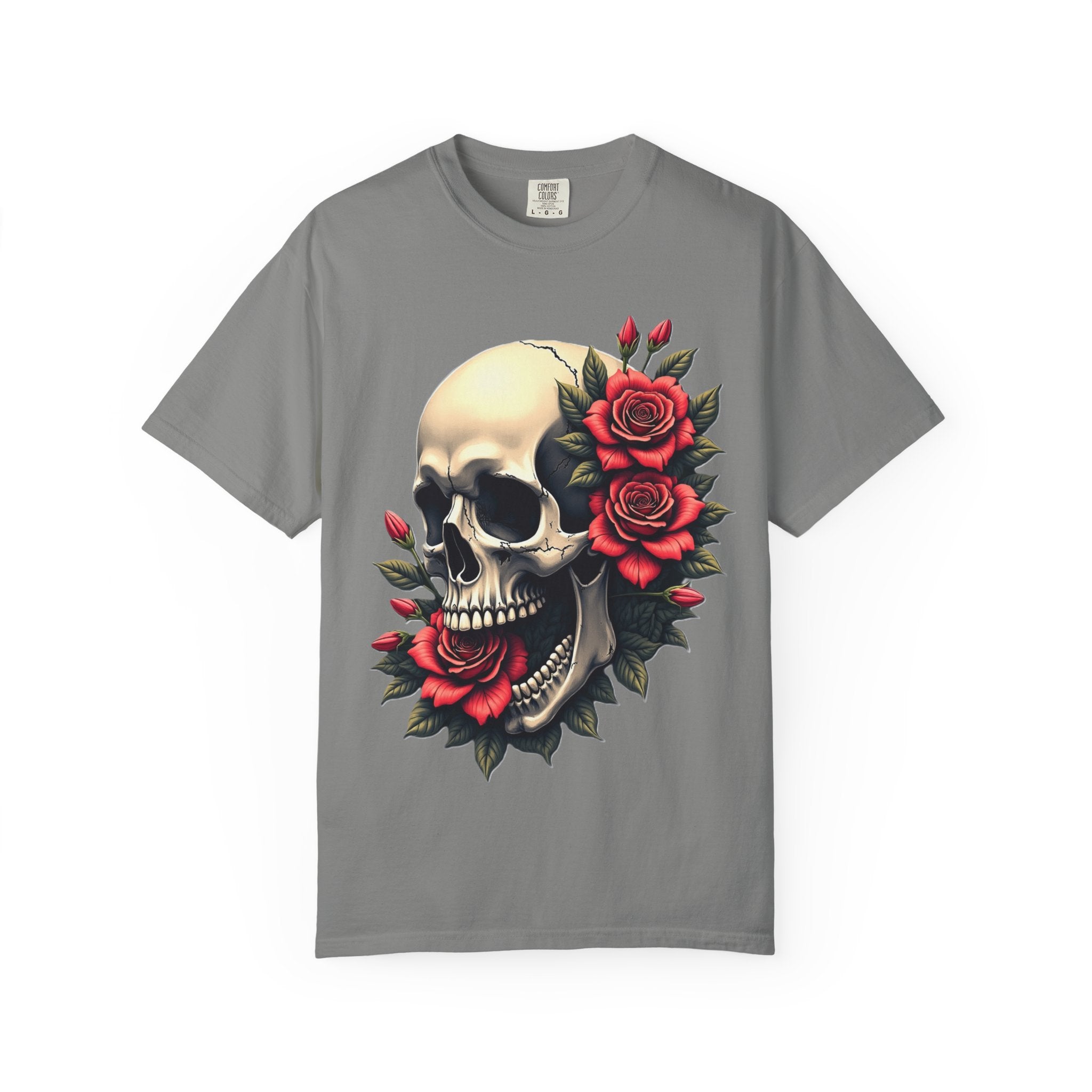 Skull & Roses T-Shirt - Edgy Graphic Tee for Gothic Style, Unisex, Casual Wear, Halloween Gift, Alternative Fashion