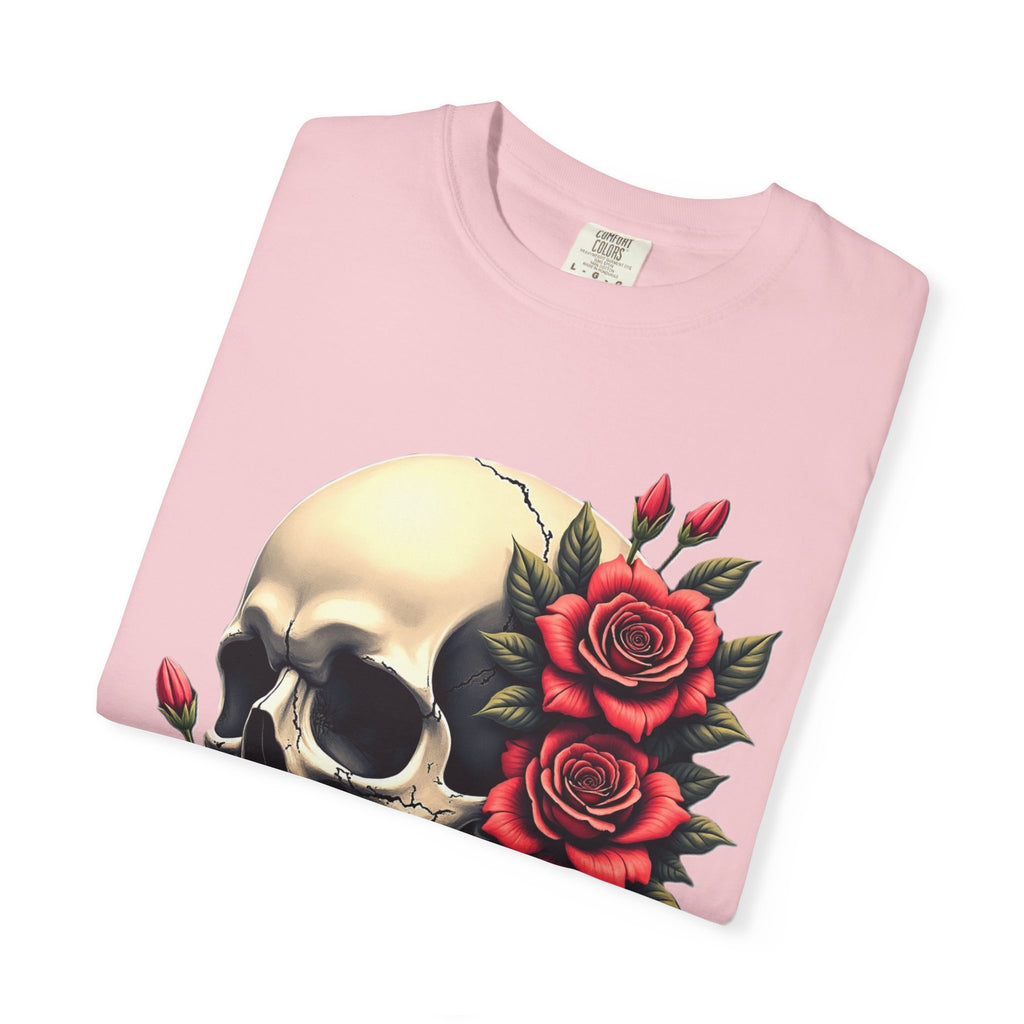 Skull & Roses T-Shirt - Edgy Graphic Tee for Gothic Style, Unisex, Casual Wear, Halloween Gift, Alternative Fashion