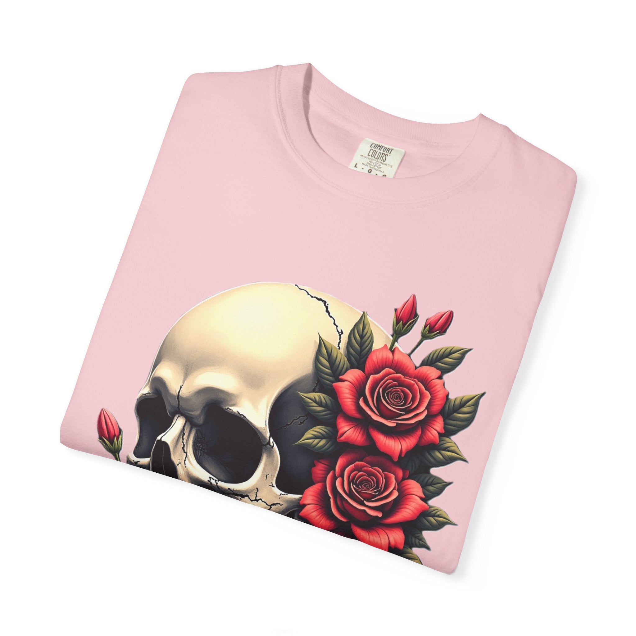 Skull & Roses T-Shirt - Edgy Graphic Tee for Gothic Style, Unisex, Casual Wear, Halloween Gift, Alternative Fashion