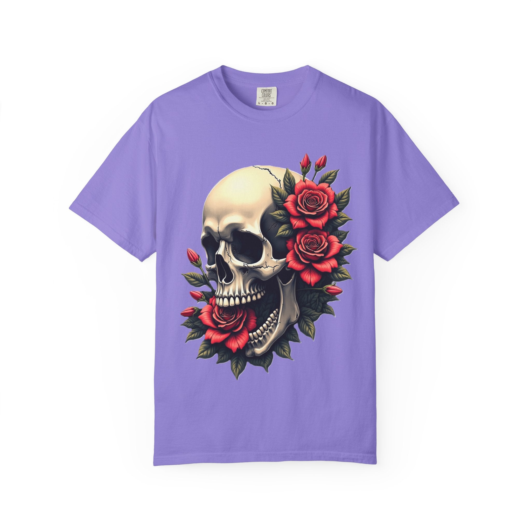 Skull & Roses T-Shirt - Edgy Graphic Tee for Gothic Style, Unisex, Casual Wear, Halloween Gift, Alternative Fashion