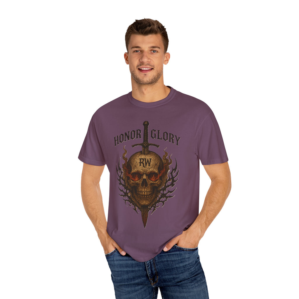Honor Glory Skull T-Shirt, Unisex Graphic Tee, Edgy Streetwear, Casual Wear, Gift for Him/Her, Perfect for Festivals
