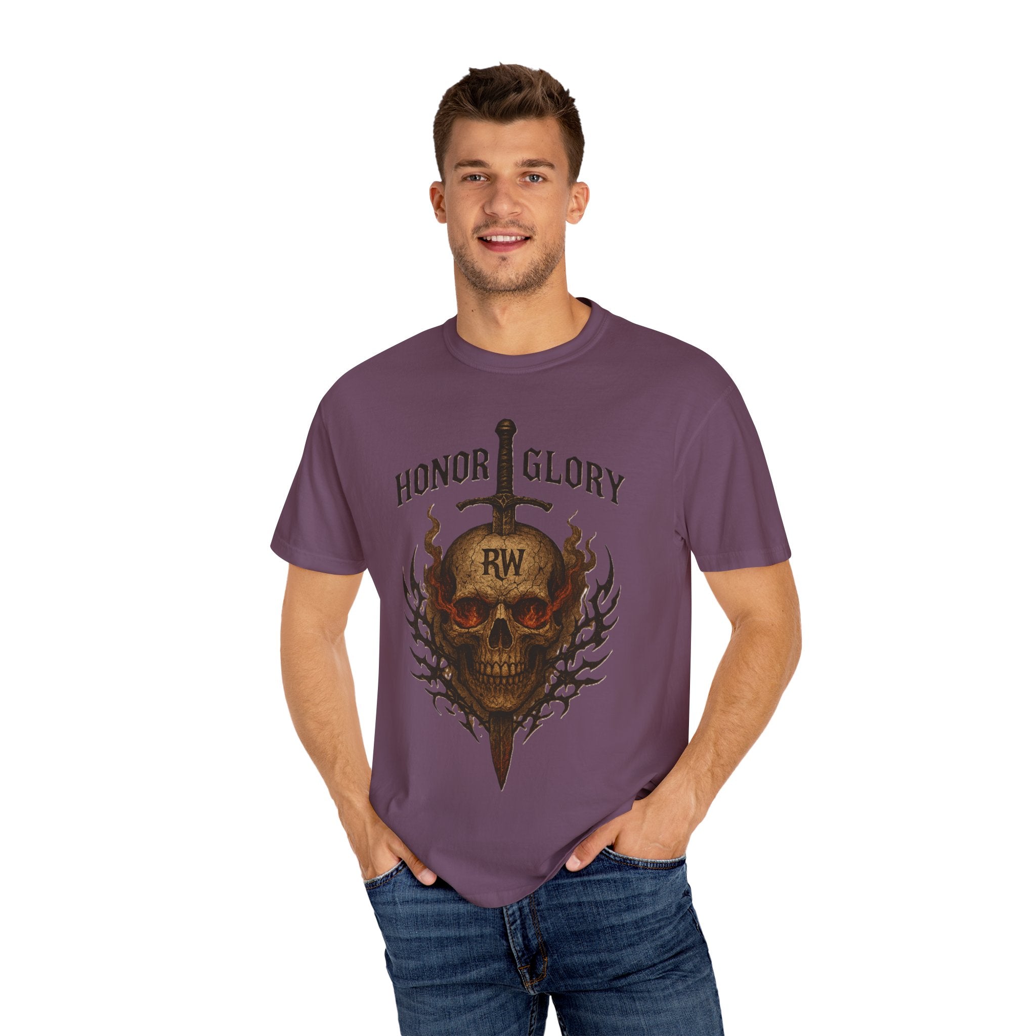 Honor Glory Skull T-Shirt, Unisex Graphic Tee, Edgy Streetwear, Casual Wear, Gift for Him/Her, Perfect for Festivals