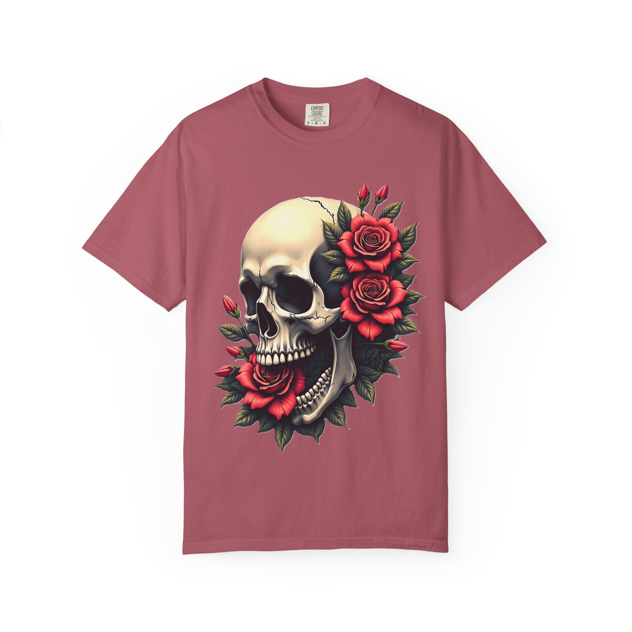 Skull & Roses T-Shirt - Edgy Graphic Tee for Gothic Style, Unisex, Casual Wear, Halloween Gift, Alternative Fashion