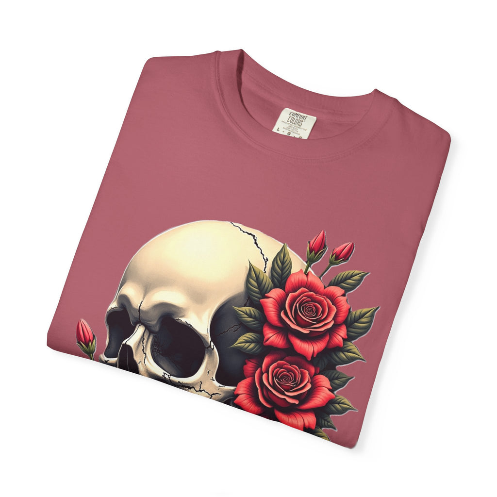 Skull & Roses T-Shirt - Edgy Graphic Tee for Gothic Style, Unisex, Casual Wear, Halloween Gift, Alternative Fashion