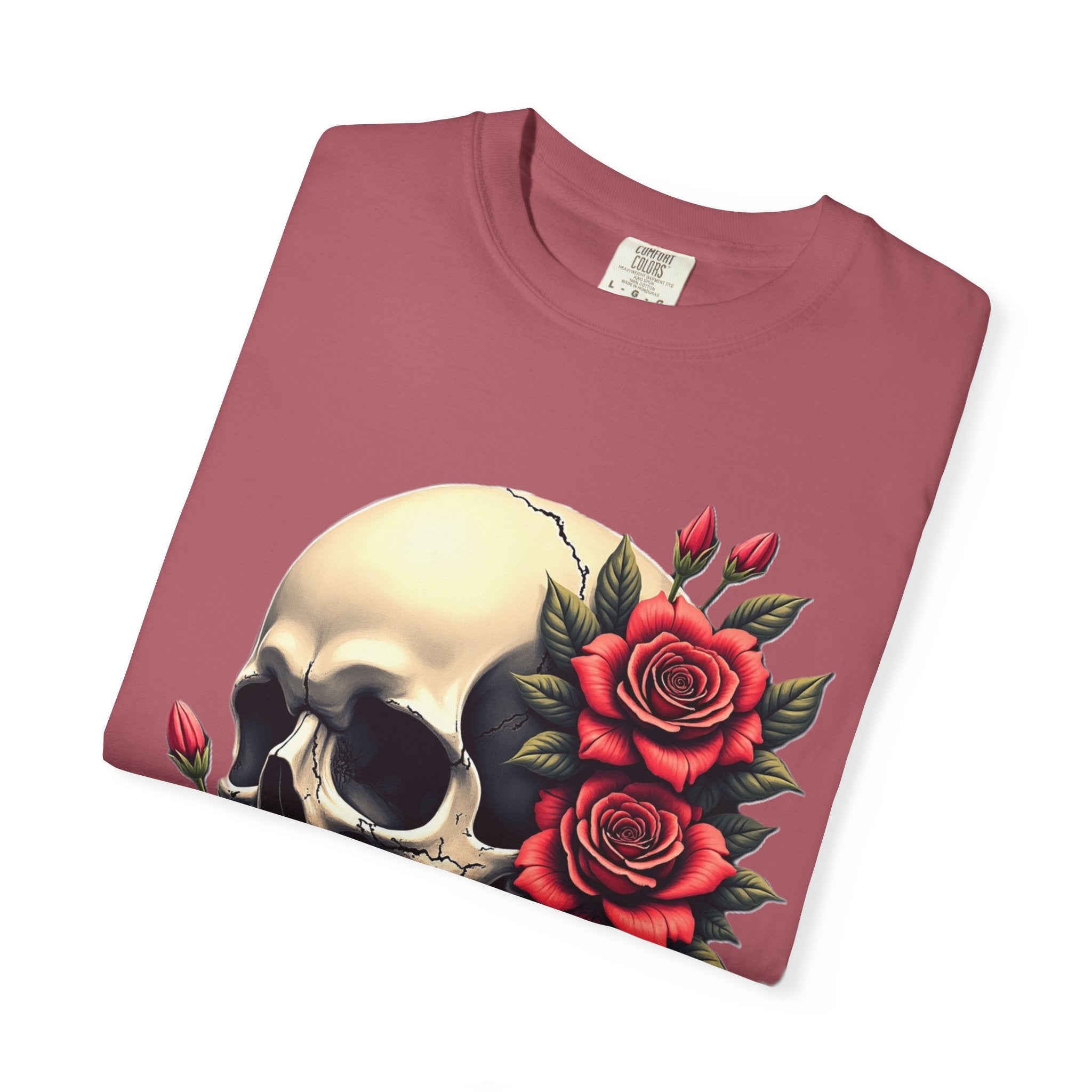 Skull & Roses T-Shirt - Edgy Graphic Tee for Gothic Style, Unisex, Casual Wear, Halloween Gift, Alternative Fashion