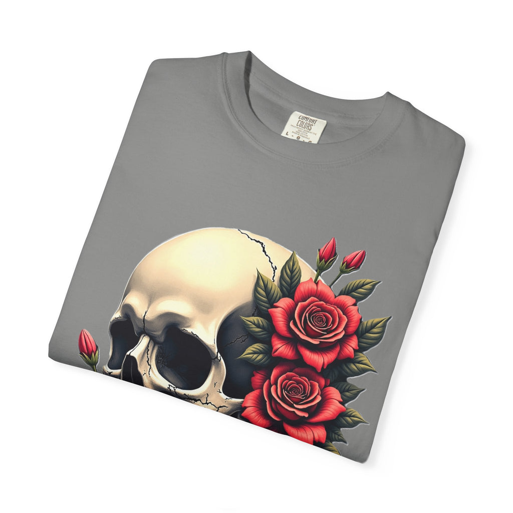 Skull & Roses T-Shirt - Edgy Graphic Tee for Gothic Style, Unisex, Casual Wear, Halloween Gift, Alternative Fashion