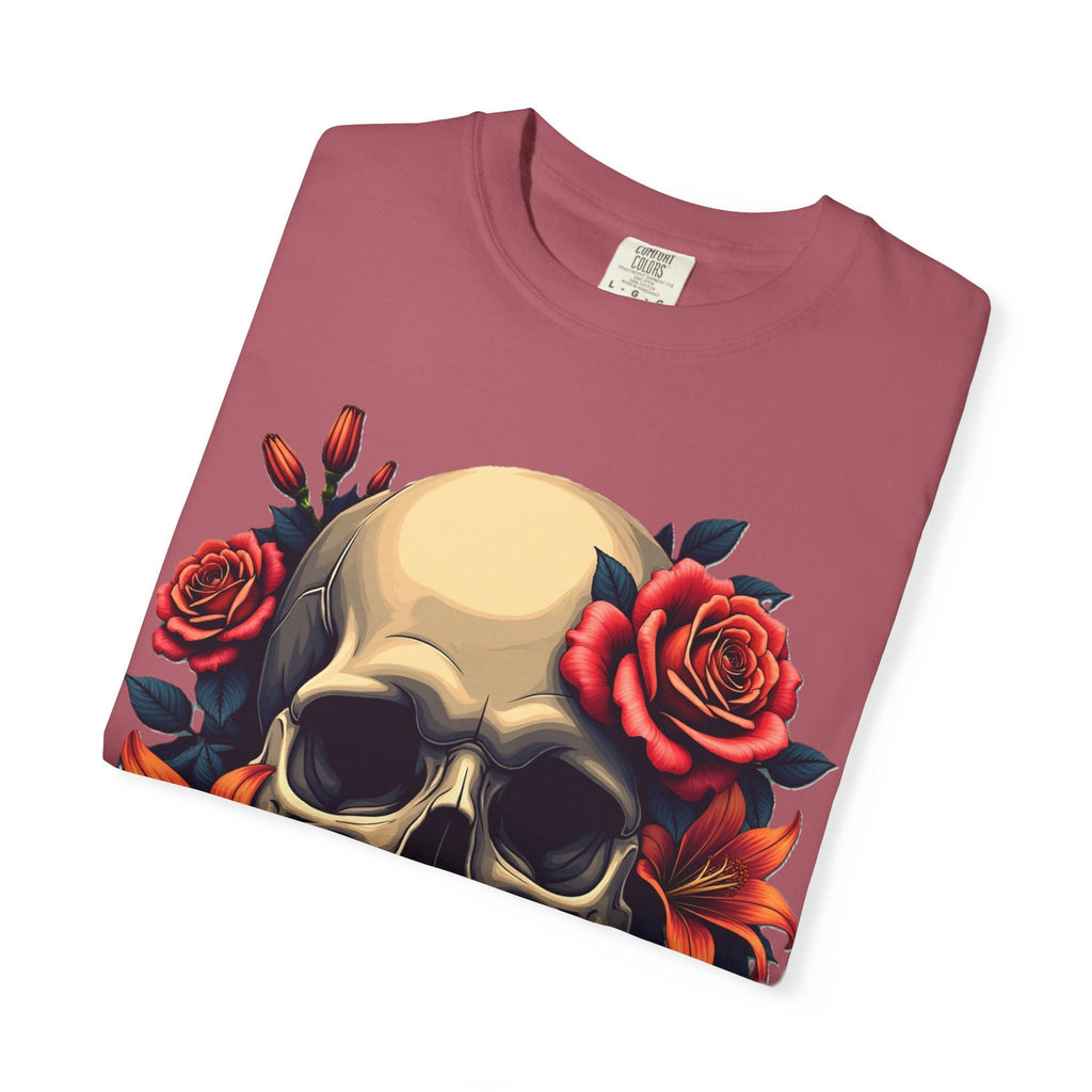 Skull Floral Unisex T-Shirt, Gothic Tee, Edgy Gift, Grunge Apparel, Halloween Shirt, Alternative Fashion