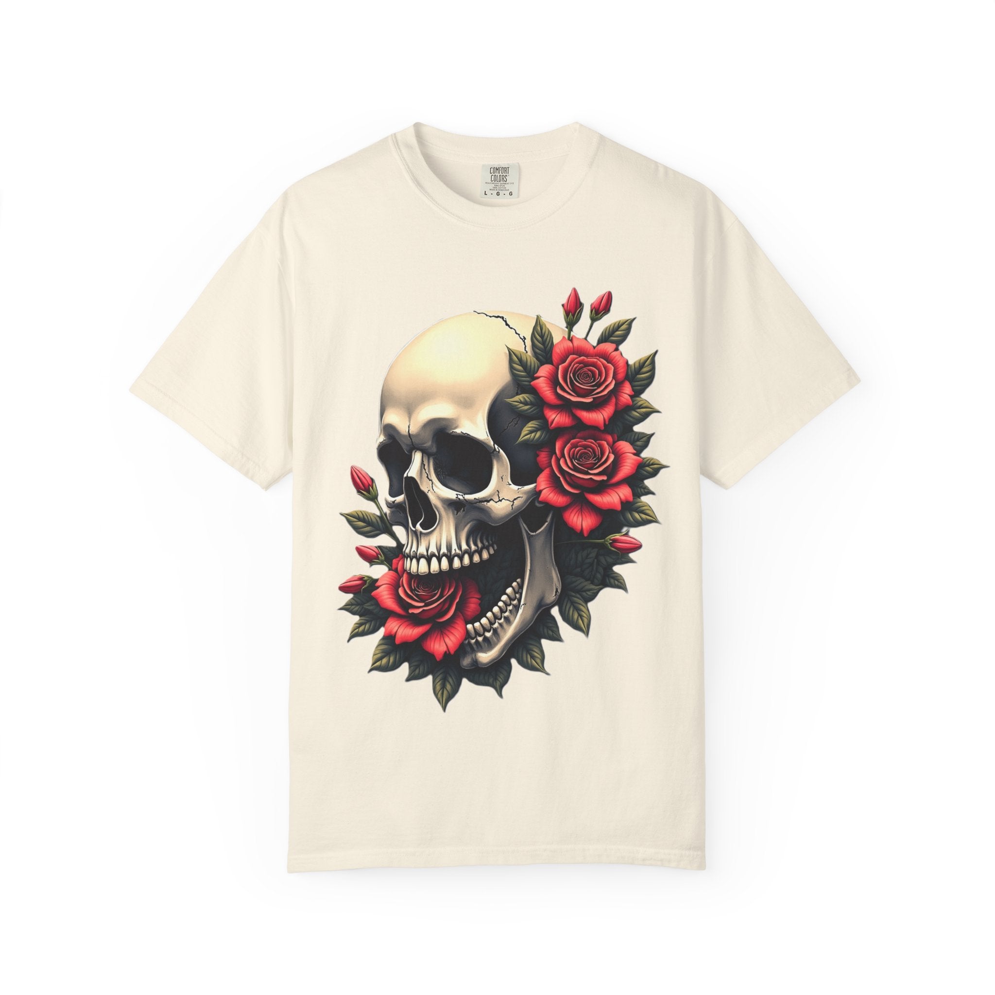 Skull & Roses T-Shirt - Edgy Graphic Tee for Gothic Style, Unisex, Casual Wear, Halloween Gift, Alternative Fashion