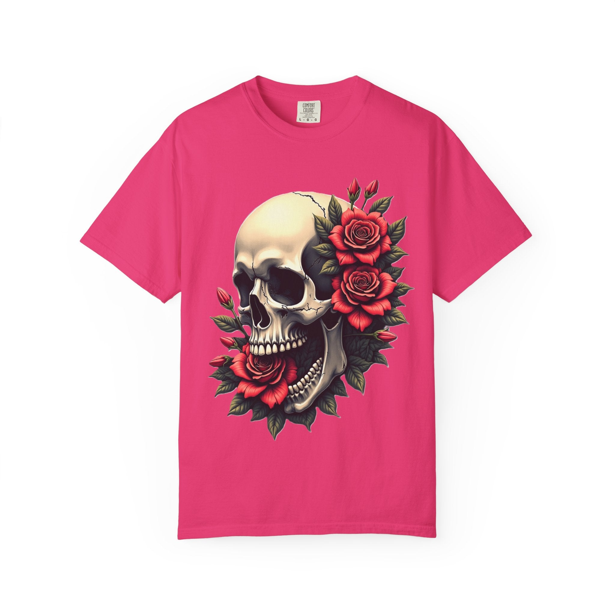 Skull & Roses T-Shirt - Edgy Graphic Tee for Gothic Style, Unisex, Casual Wear, Halloween Gift, Alternative Fashion