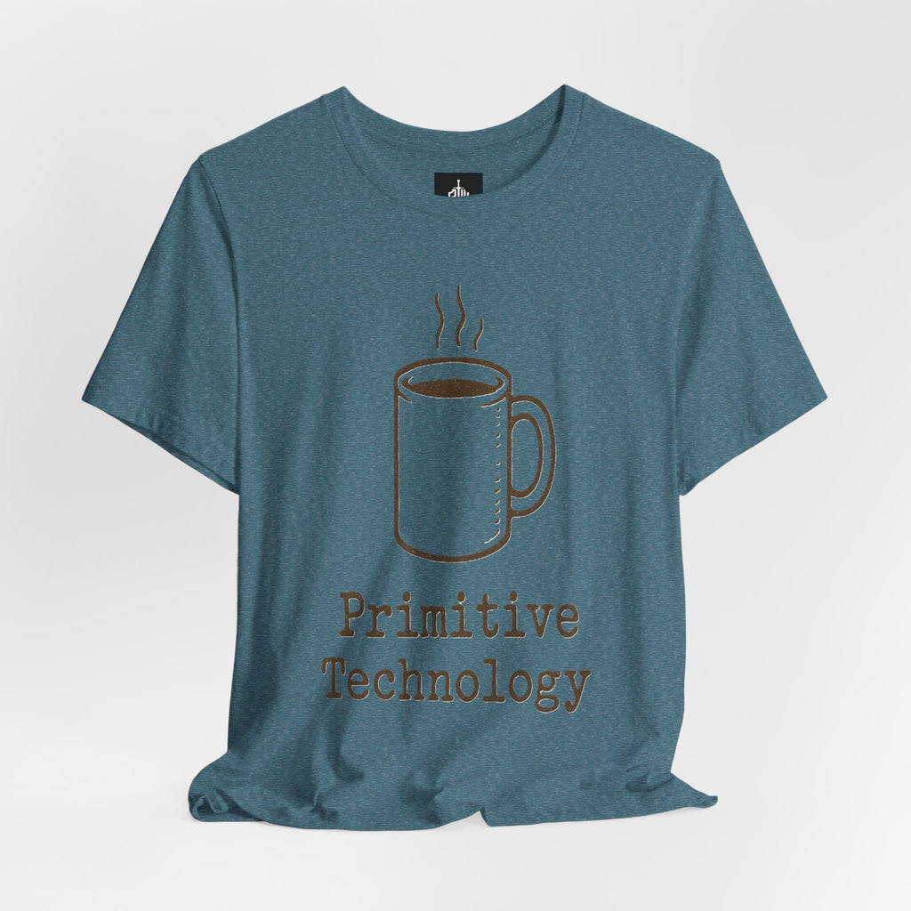 Coffee Mug 'Primitive Technology' T-Shirt — Rustic Coffee Lover Tee