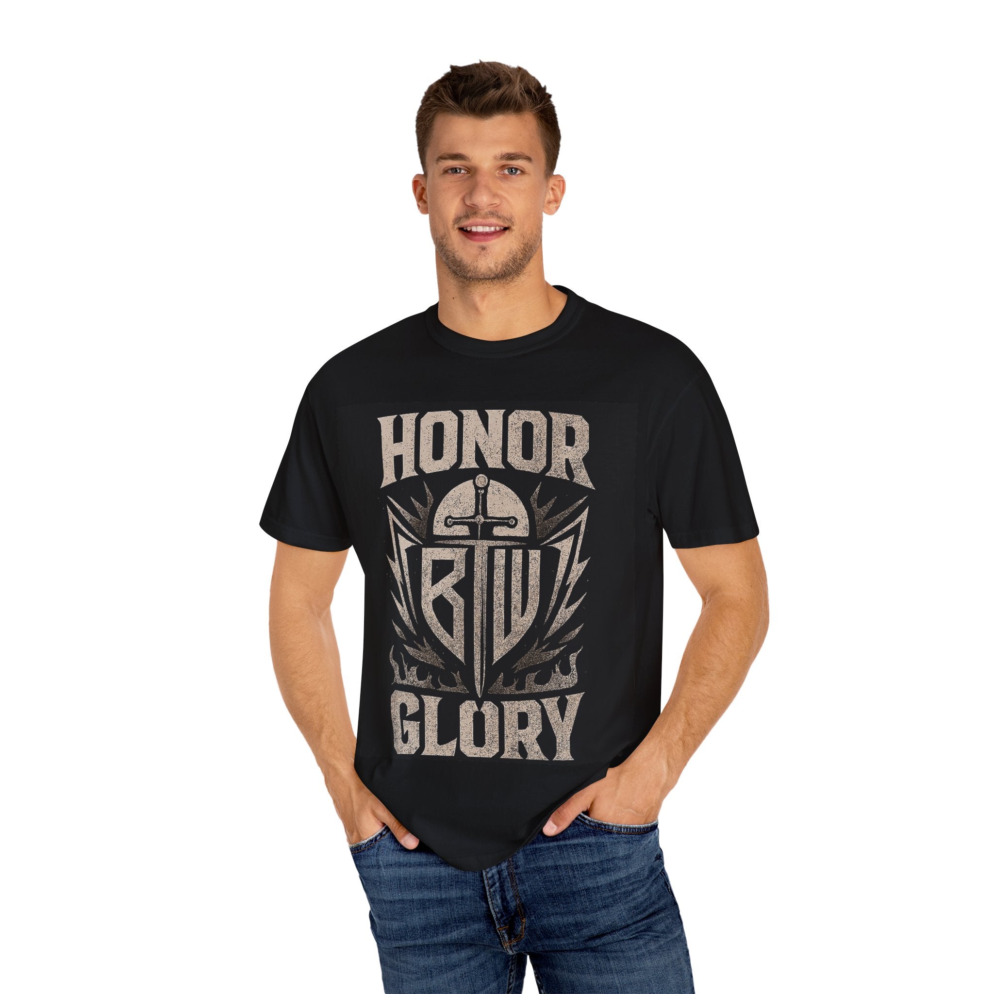 Honor and Glory Unisex Garment-Dyed T-Shirt | Ideal Gift for Warriors, Adventure Lovers, Casual Wear, Collectible Tee