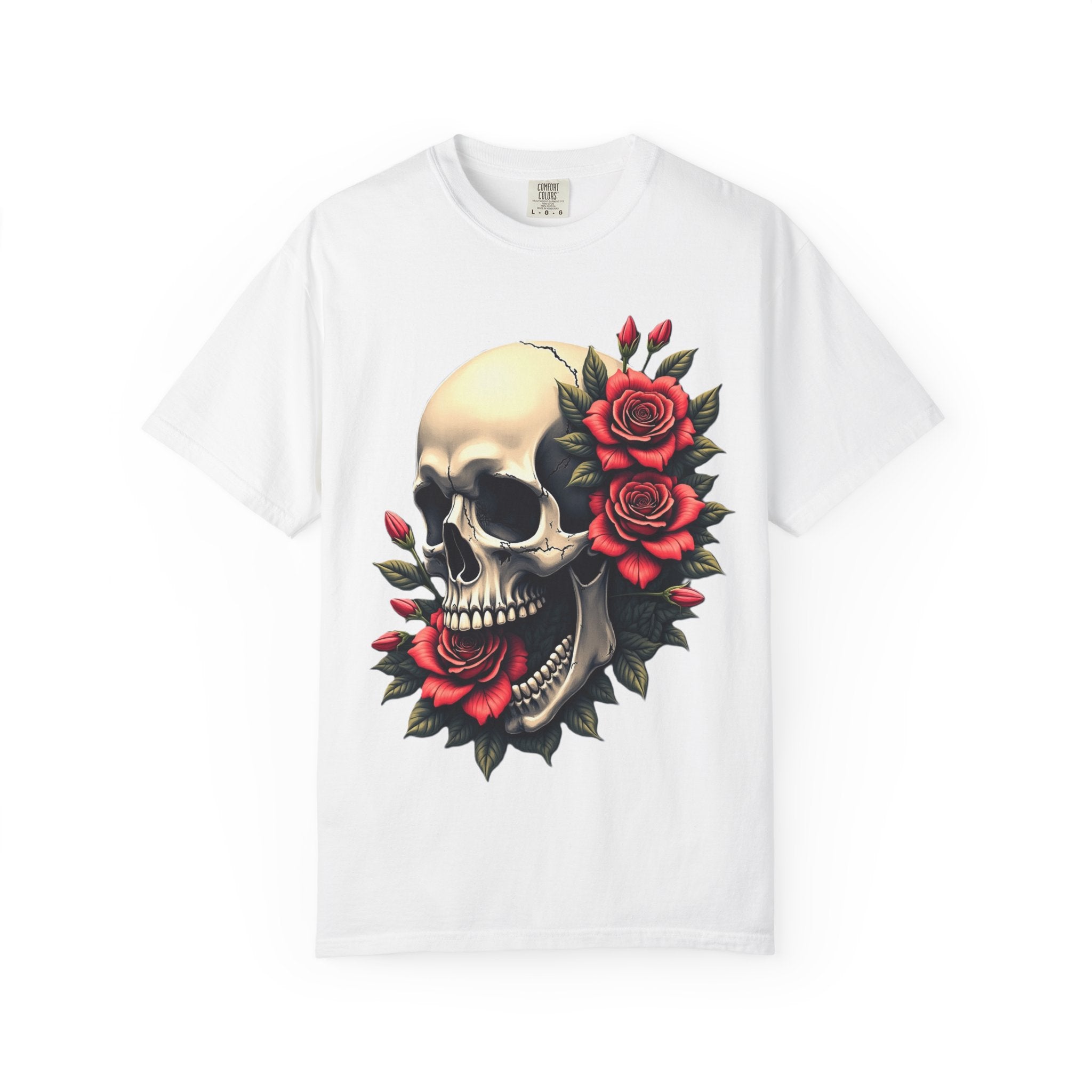 Skull & Roses T-Shirt - Edgy Graphic Tee for Gothic Style, Unisex, Casual Wear, Halloween Gift, Alternative Fashion