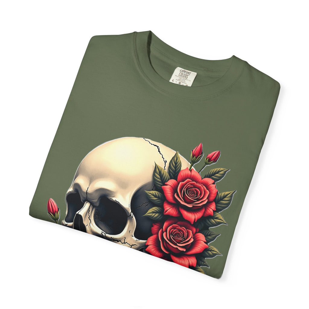 Skull & Roses T-Shirt - Edgy Graphic Tee for Gothic Style, Unisex, Casual Wear, Halloween Gift, Alternative Fashion