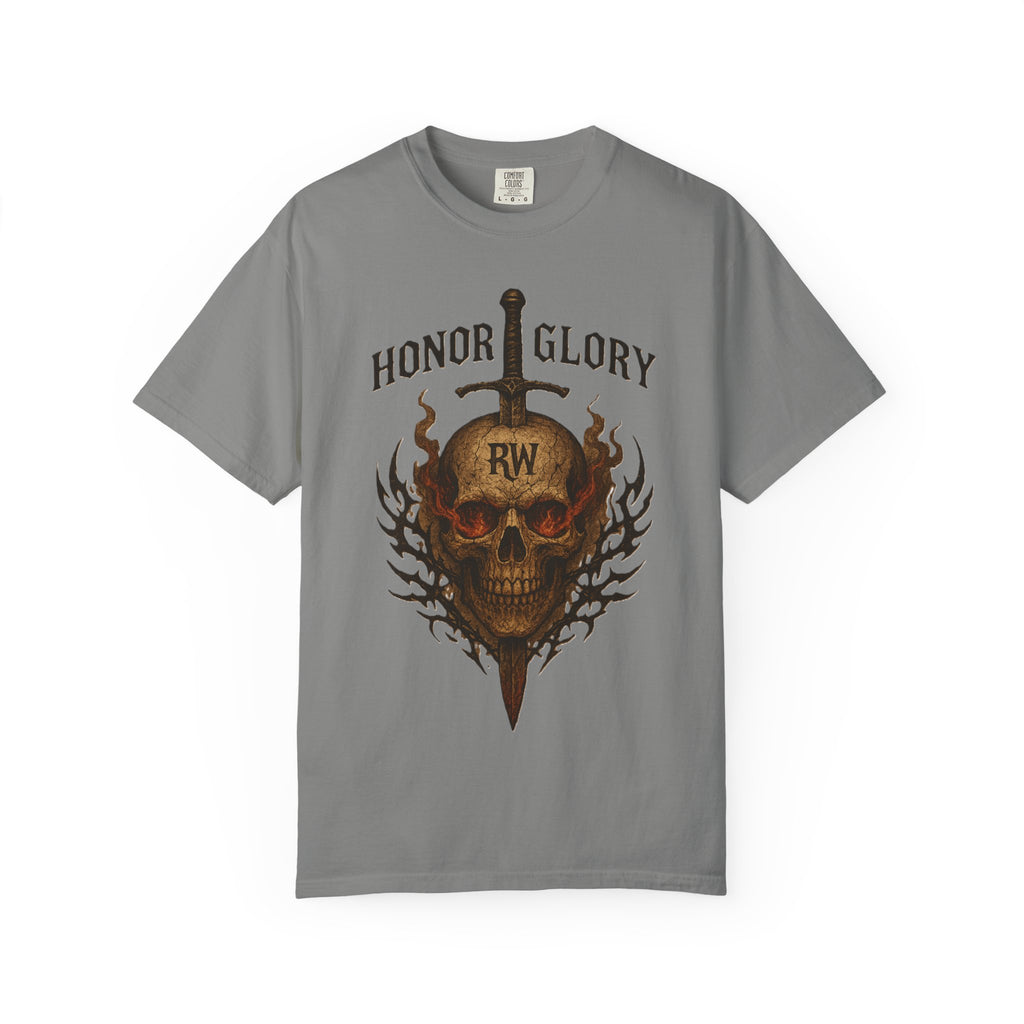 Honor Glory Skull T-Shirt, Unisex Graphic Tee, Edgy Streetwear, Casual Wear, Gift for Him/Her, Perfect for Festivals